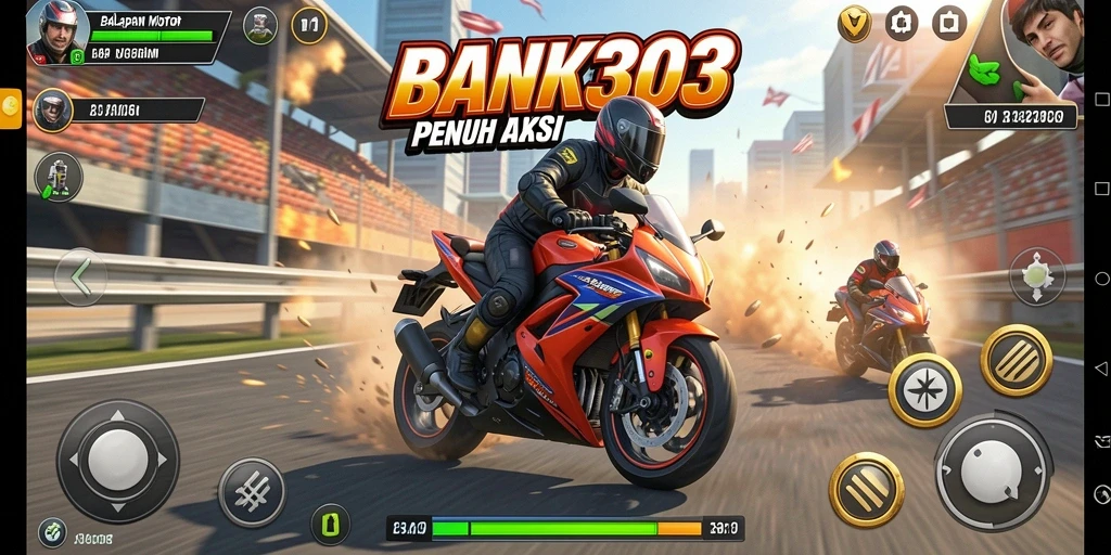 Tampilan gameplay seru dari BANK303 saat balapan motor.