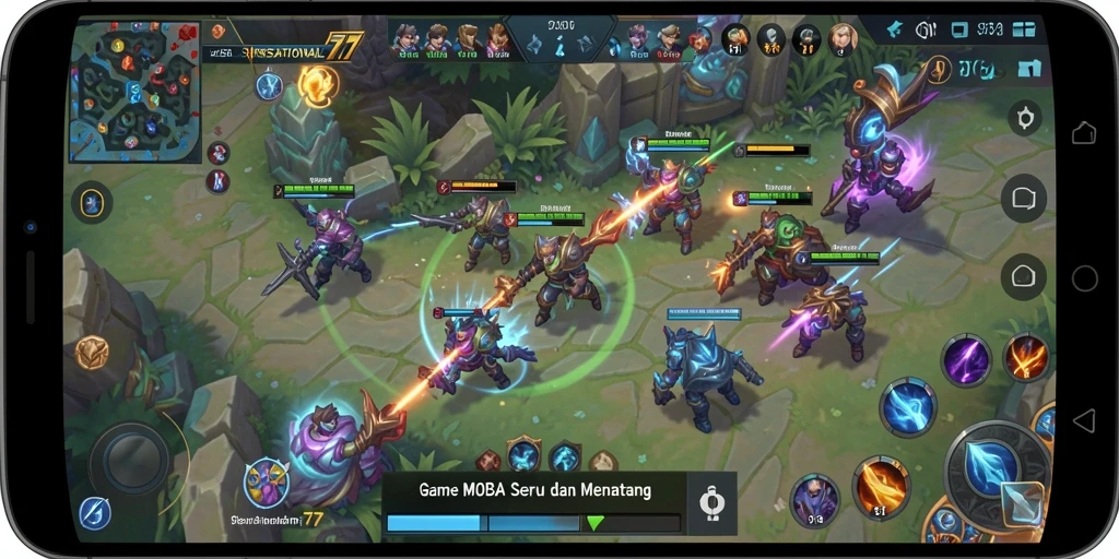 Tangkapan layar utama menunjukkan aksi dinamis dalam gameplay MOBA.